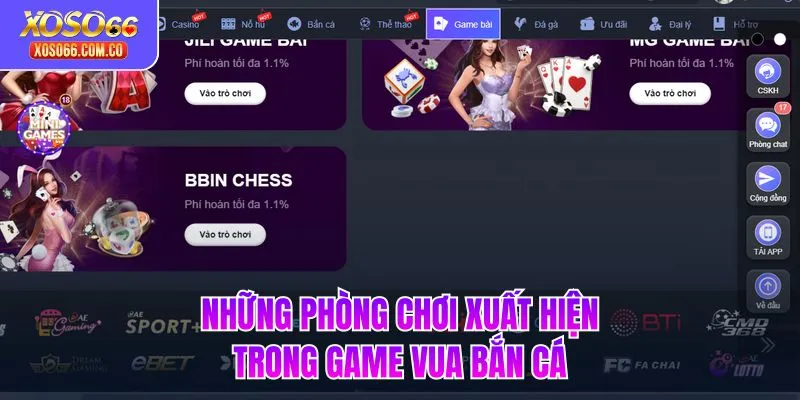 Những phòng chơi xuất hiện trong game vua bắn cá